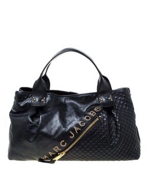 Marc Jacobs Black Quilted Irina Leather Tote Bag with Gold Stud Logo